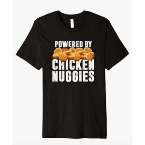 Powered by Chicken Nuggies black XL t-shirt, cotton chicken nugget funny graphic